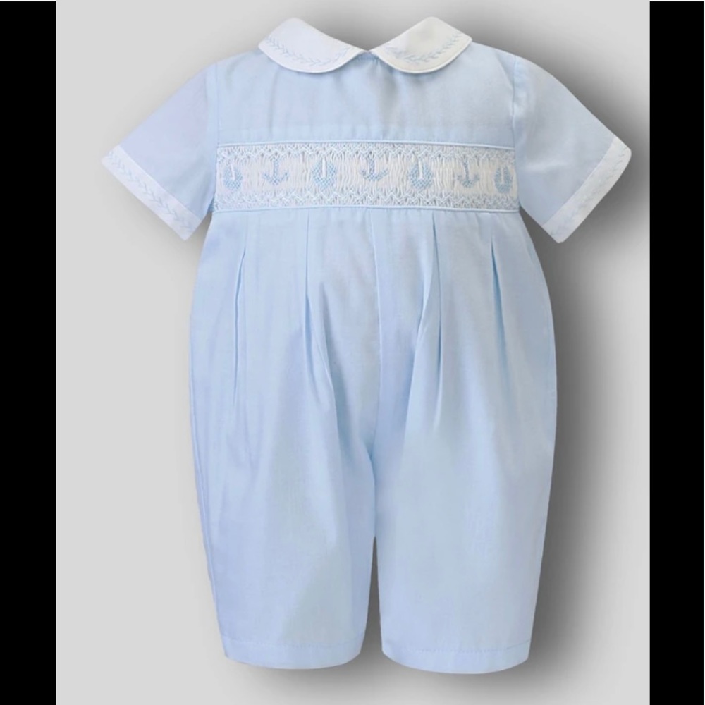 Baby Boy Romper with Hand Smocking - Sarah Louise
